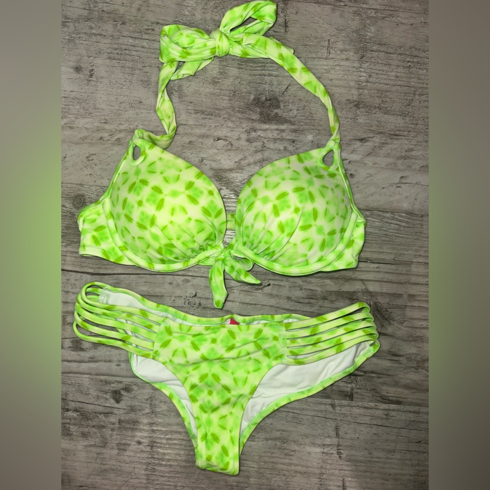 Lime Green Halter Push-up Bikini